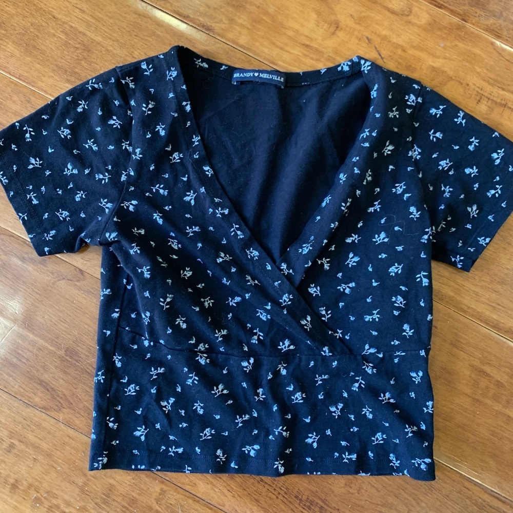Brandy Black & White floral crossover top